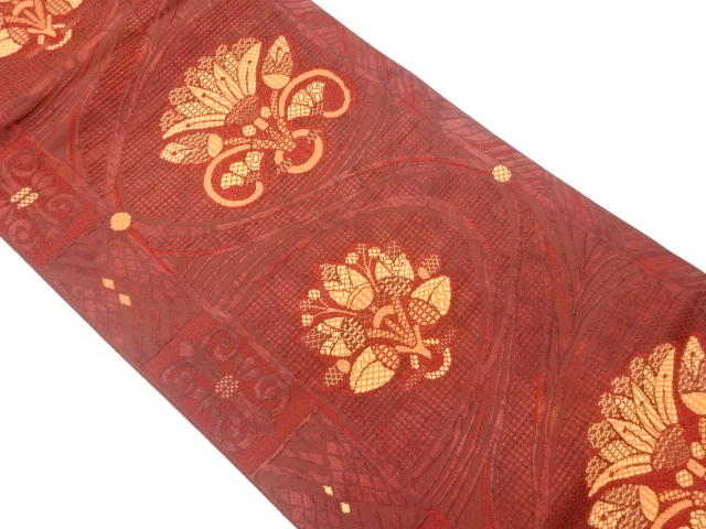 JAPANESE NAGOYA OBI / CHIKUZEN HAKATA / WOVEN ABSTRACT FLOWER